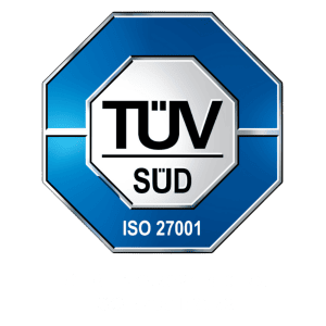 TÜV SÜD ISO 27001 certification badge with CERT NO2024 4 0172 and ISO 270012022